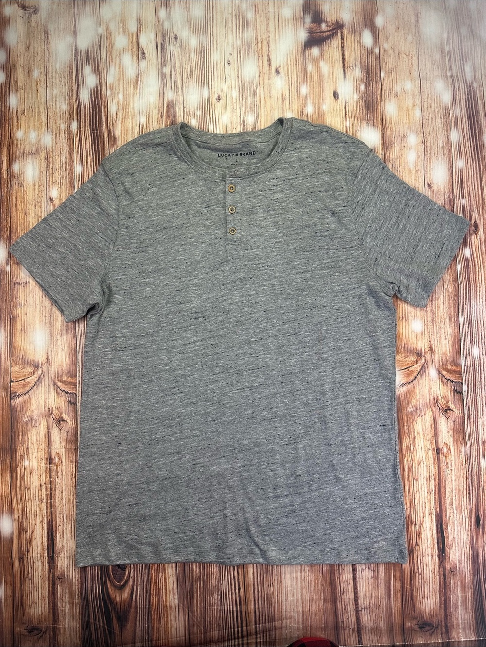 NWT LUCKY BRAND Mens Tee Cotton Blend Jersey Henley Gray Size Large